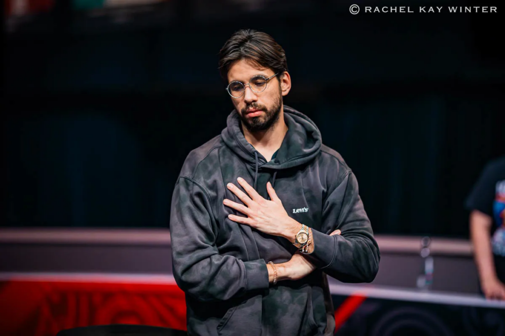 Colin Robinson shows obvious relief after winning his first bracelet in Event #68