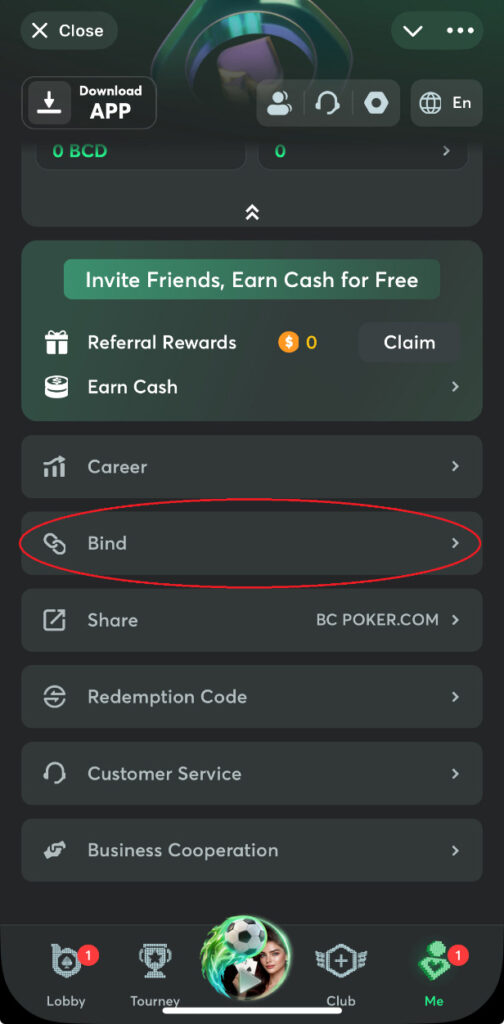 BCPoker Telegram Bind