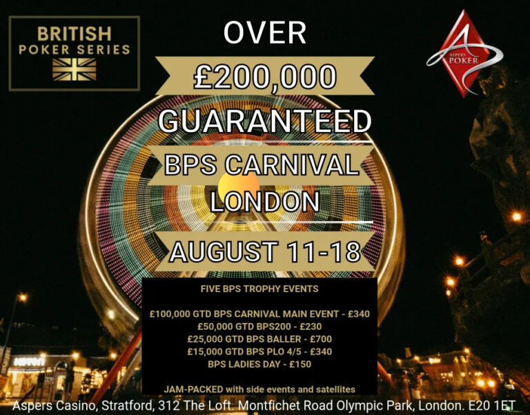Inaugural 2024 British Poker Series Carnival Promises Over £200,000 in Guaranteed Prizes