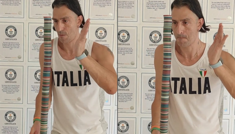 Italian Man broke the Guinness World Record for balancing chips on one finger!