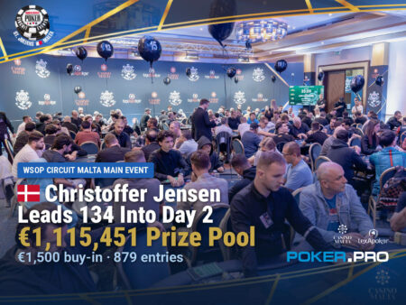Jensen Leads 134 Into Day 2 as WSOP Circuit Malta Main Event Tops €1.1 Million