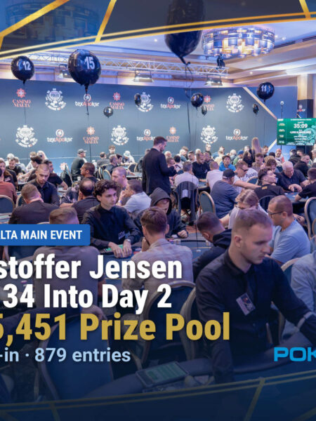 Jensen Leads 134 Into Day 2 as WSOP Circuit Malta Main Event Tops €1.1 Million