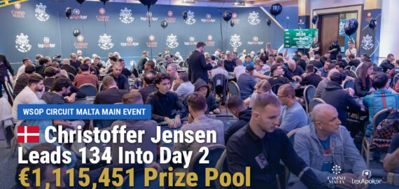 Jensen Leads 134 Into Day 2 as WSOP Circuit Malta Main Event Tops €1.1 Million