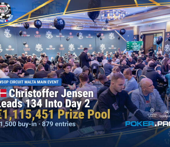 Jensen Leads 134 Into Day 2 as WSOP Circuit Malta Main Event Tops €1.1 Million