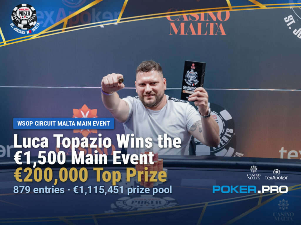 Luca Topazio Wins First-Event 2026 WSOP Circuit Malta Main Event Ring