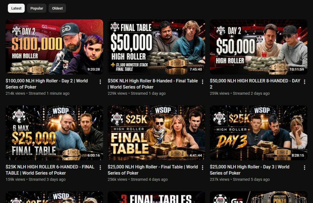 2026 WSOP YouTube Livestreams